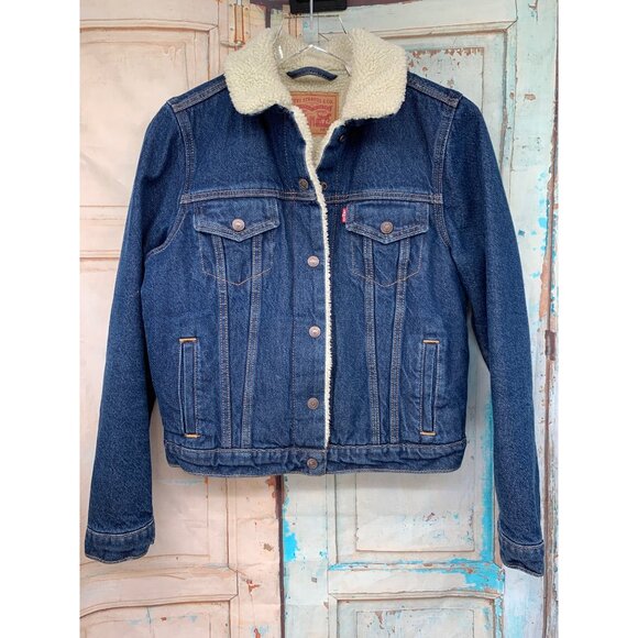 Levi's Blue Jean Jacket with White Sherpa Lining - Picture 1 of 12